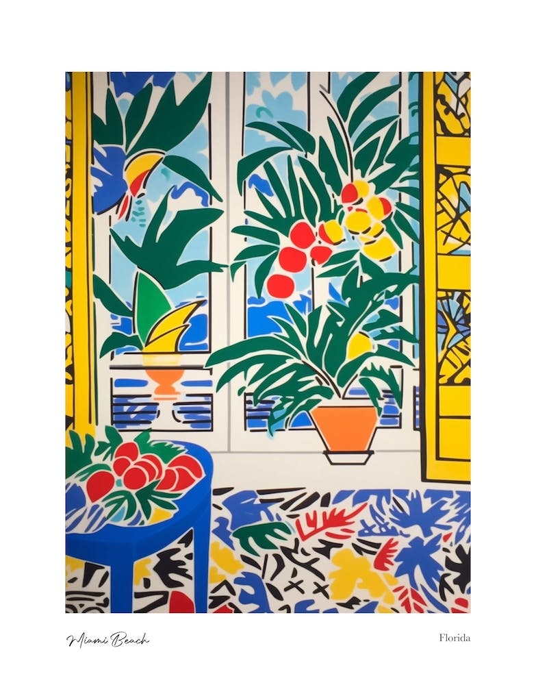 Miami Beach Florida Matisse Style 1 Watercolour Travel Poster