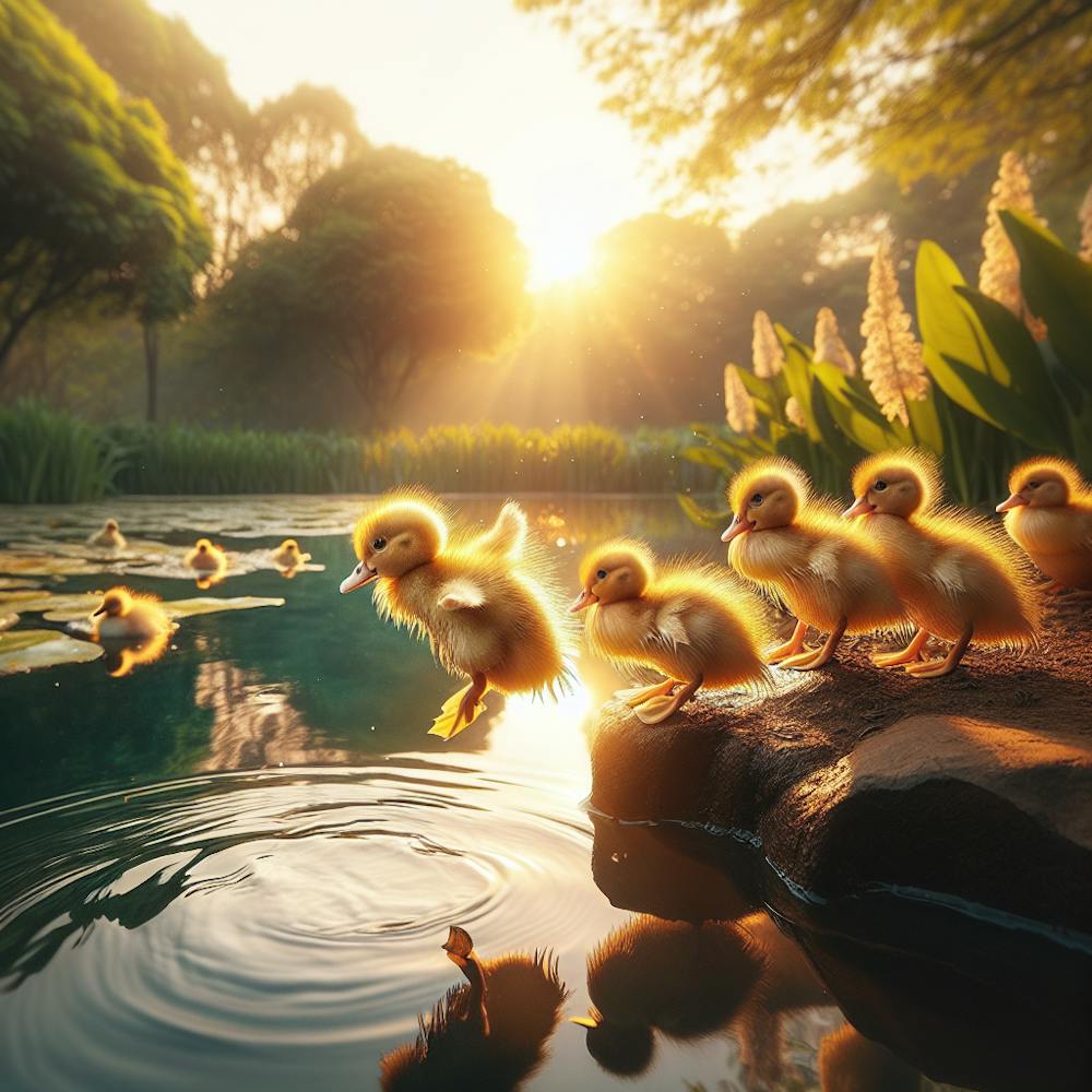 Ducklings In The Pond