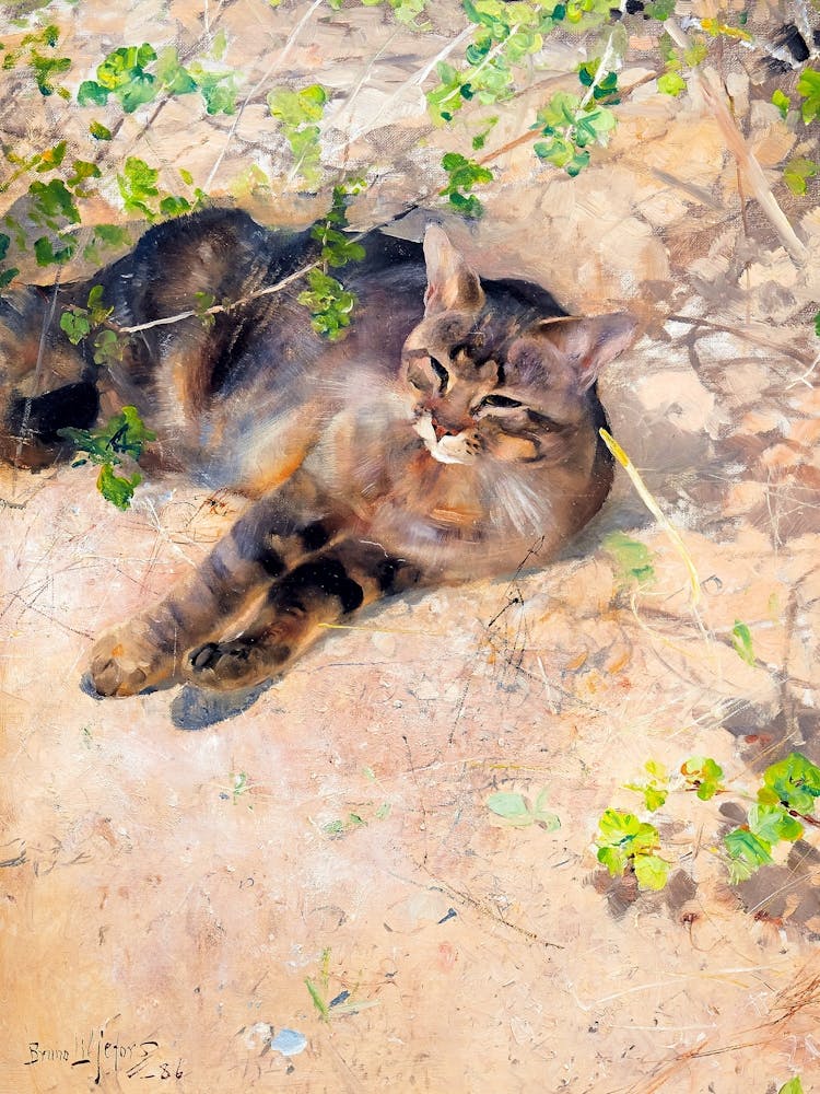 Sleeping Jeppe (Tabby Cat in the Meadow) by Bruno Liljefors 1886 HD