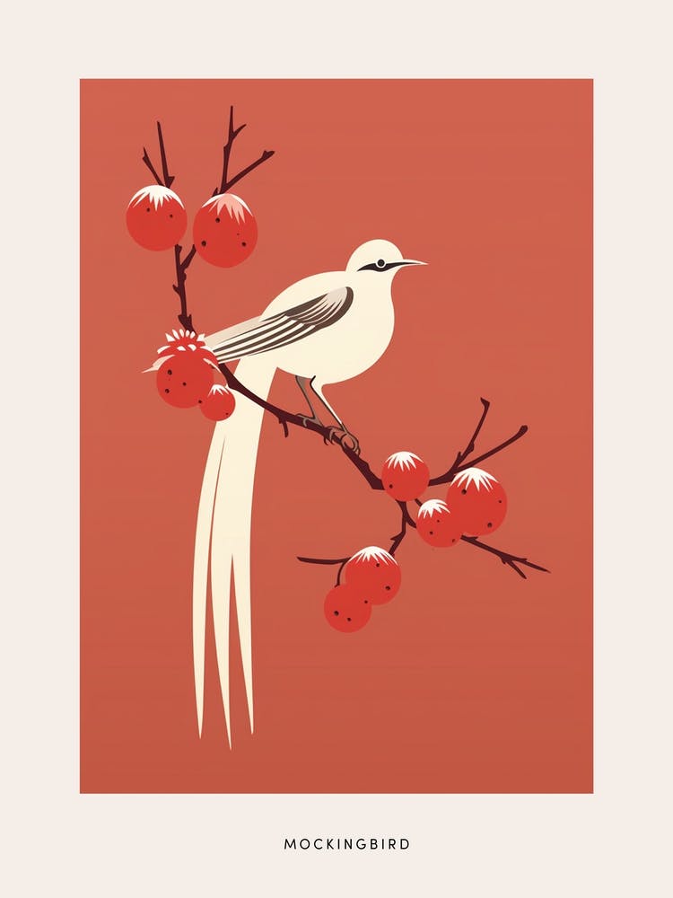 Minimalist Mockingbird 4 Bird Poster