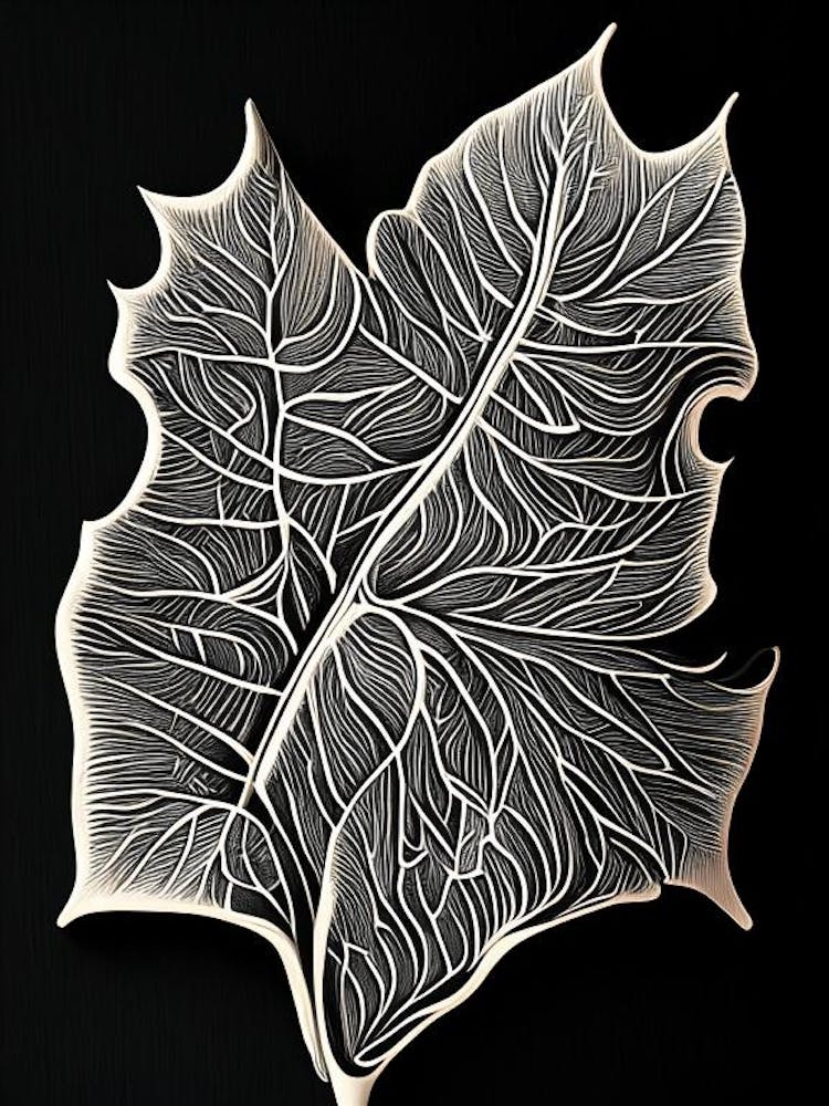Peach Leaf Linocut 1