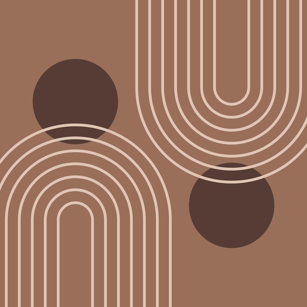 Mid Century Modern Geometric cI in Rustic Brown Mocha Cottage (Rainbow and Sun Abstraction)