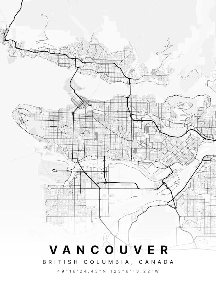Vancouver British Columbia Canada White Map