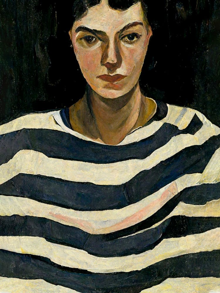 Portrait Of A Woman Wearing A Striped Shirt