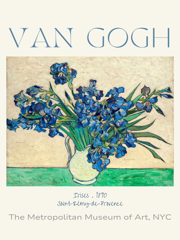 Van Gogh Vase With Irises,  Saint-Rémy-de-Provence 1890 Art Poster Print For Feature Wall Decor - The Metropolitan Museum of Art, NYC - Fully Remastered in HD