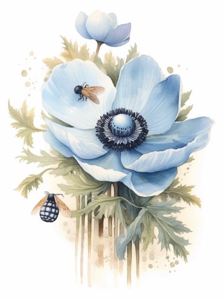 Beehive With Anemone Flower Watercolour Illustration 3