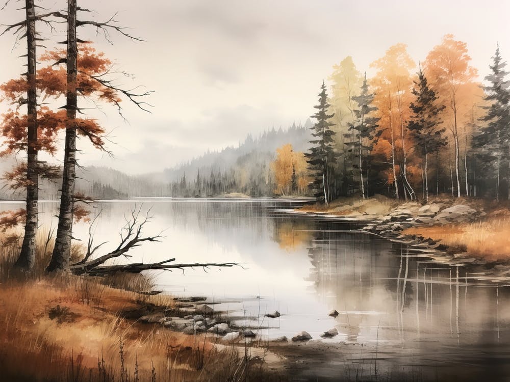 A Painting Of A Lake In Autumn 27
