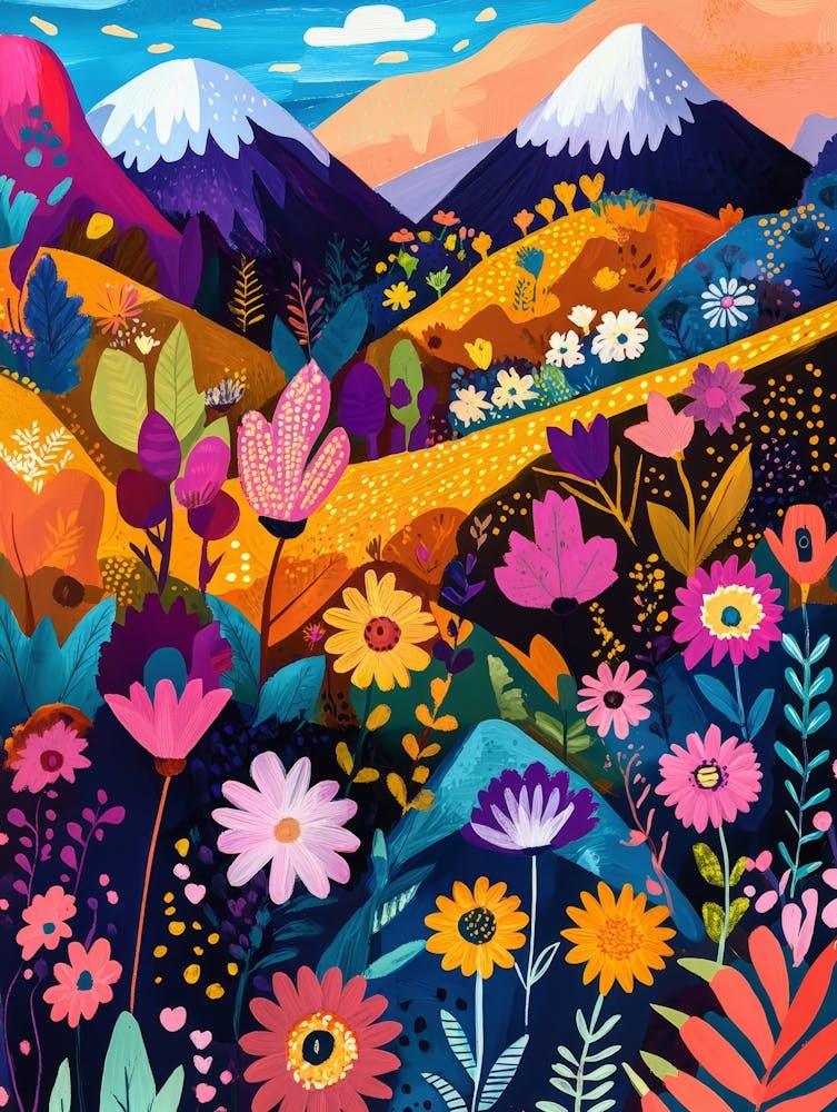 Colorful Landscape With Mountain and Flowers 6