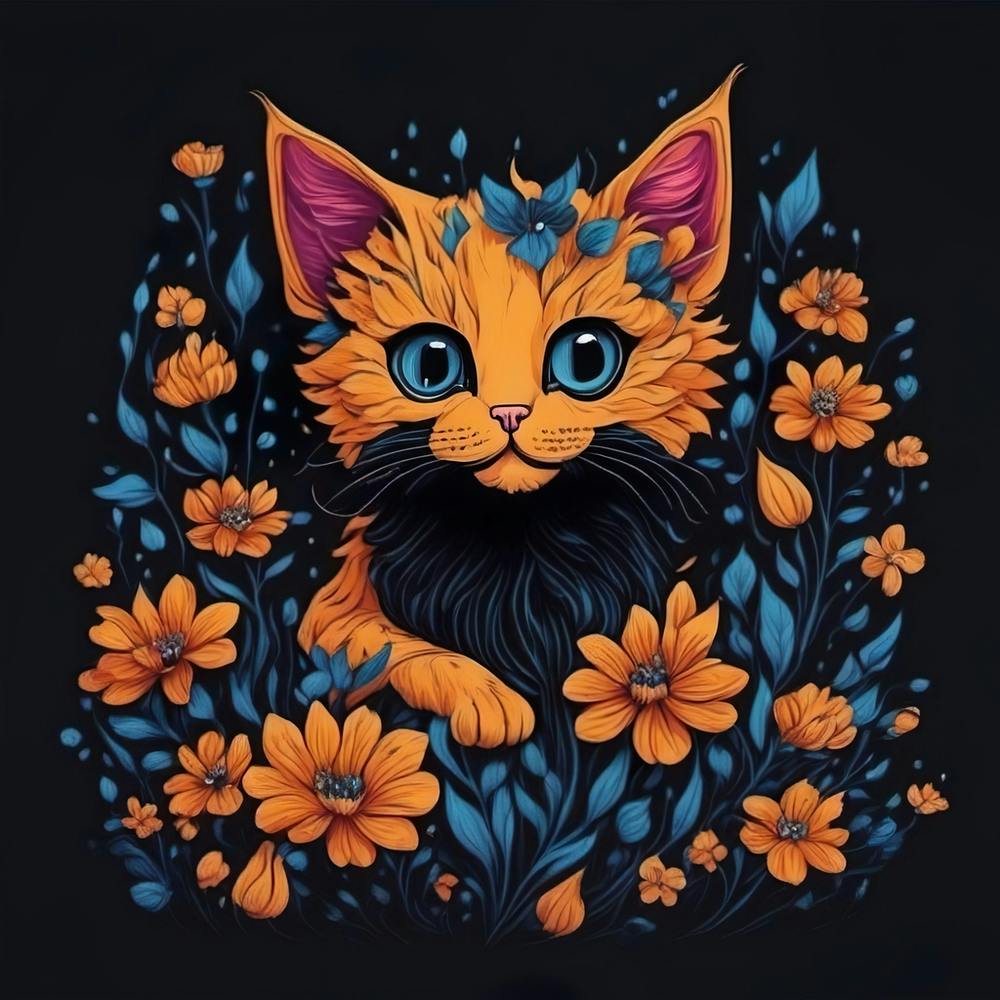 Cute cat between flowers