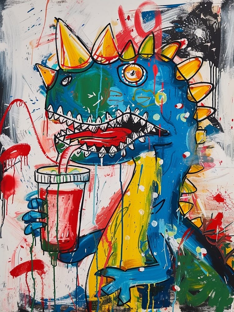 Dinosaur Drinking A Milkshake Wild Brushstroke 2