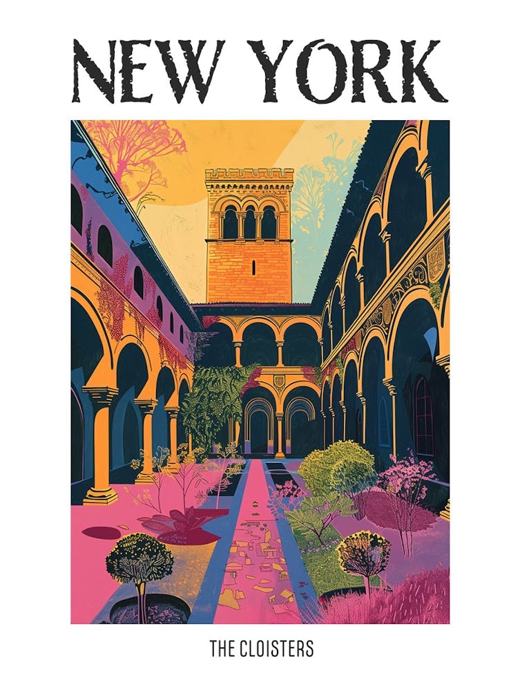 The Cloisters New York Colourful Silkscreen Illustration 3 Poster