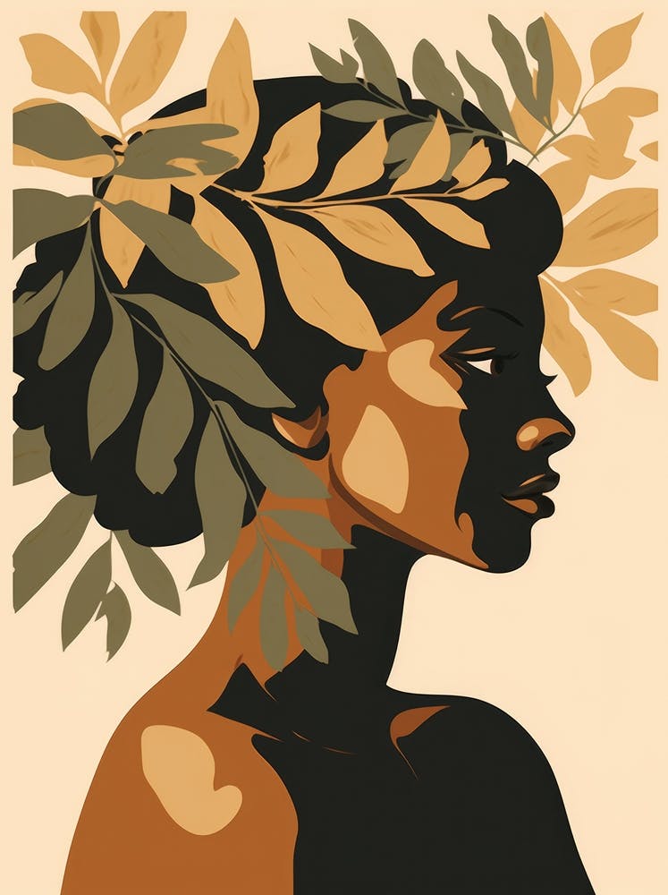 Portrait Of African Woman With Leaves 1