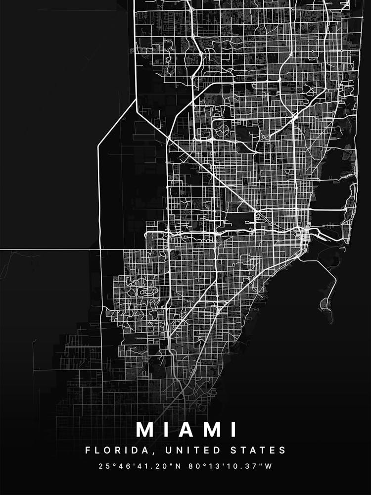 Miami Florida USA Black Map
