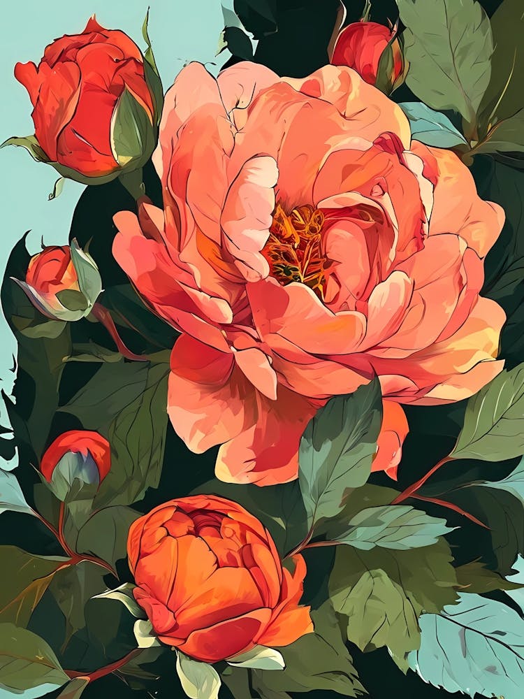 Roses On A Blue Background 1