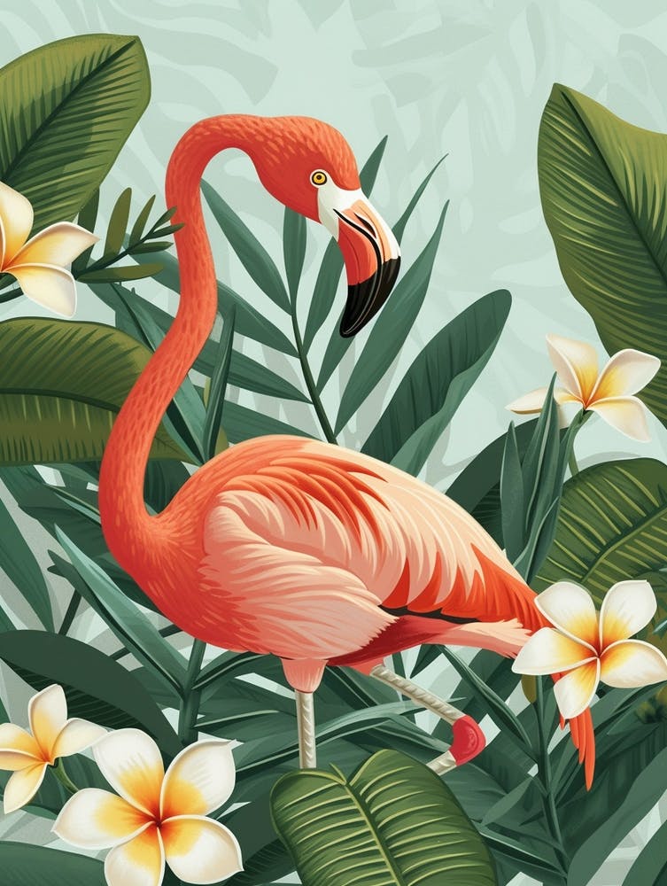 Jamess Flamingo And Frangipani Minimalist Illustration 1