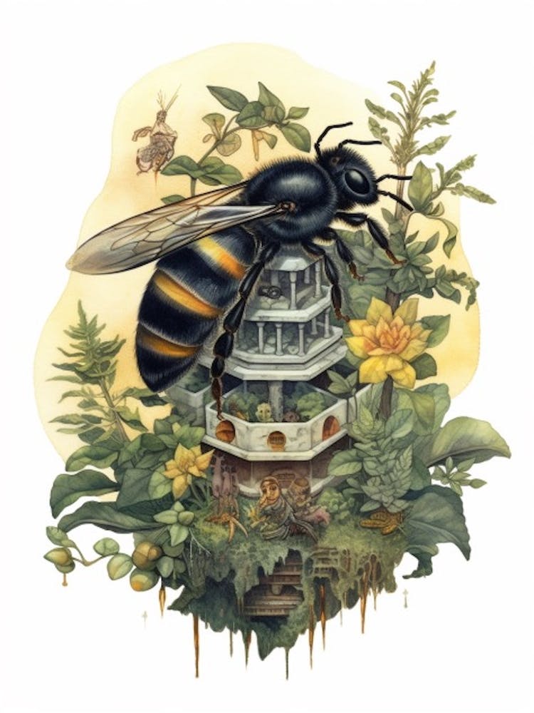 Carpenter Beehive Watercolour Illustration 2