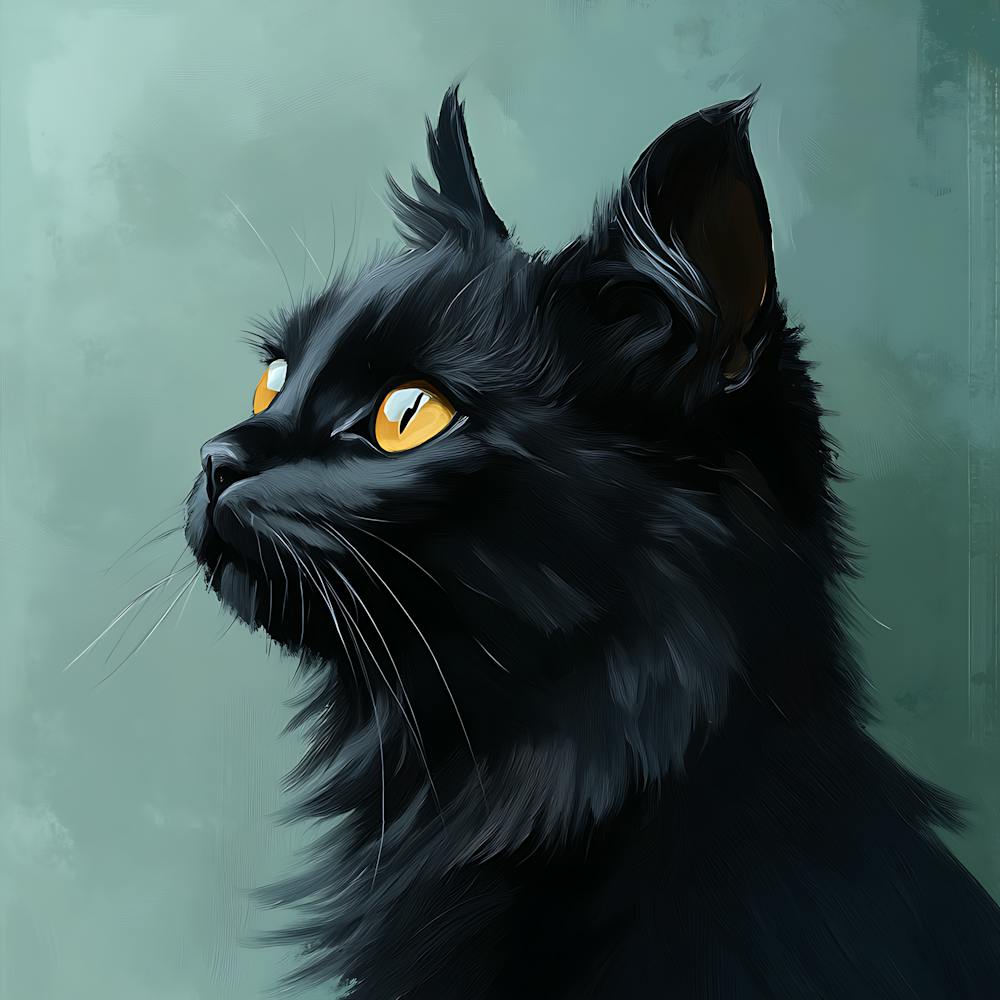 Black Cat Serene Oil Painting 6