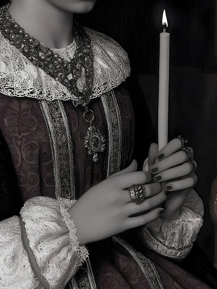 Femme de la Renaissance Gothique Sombre Tenant une Bougie