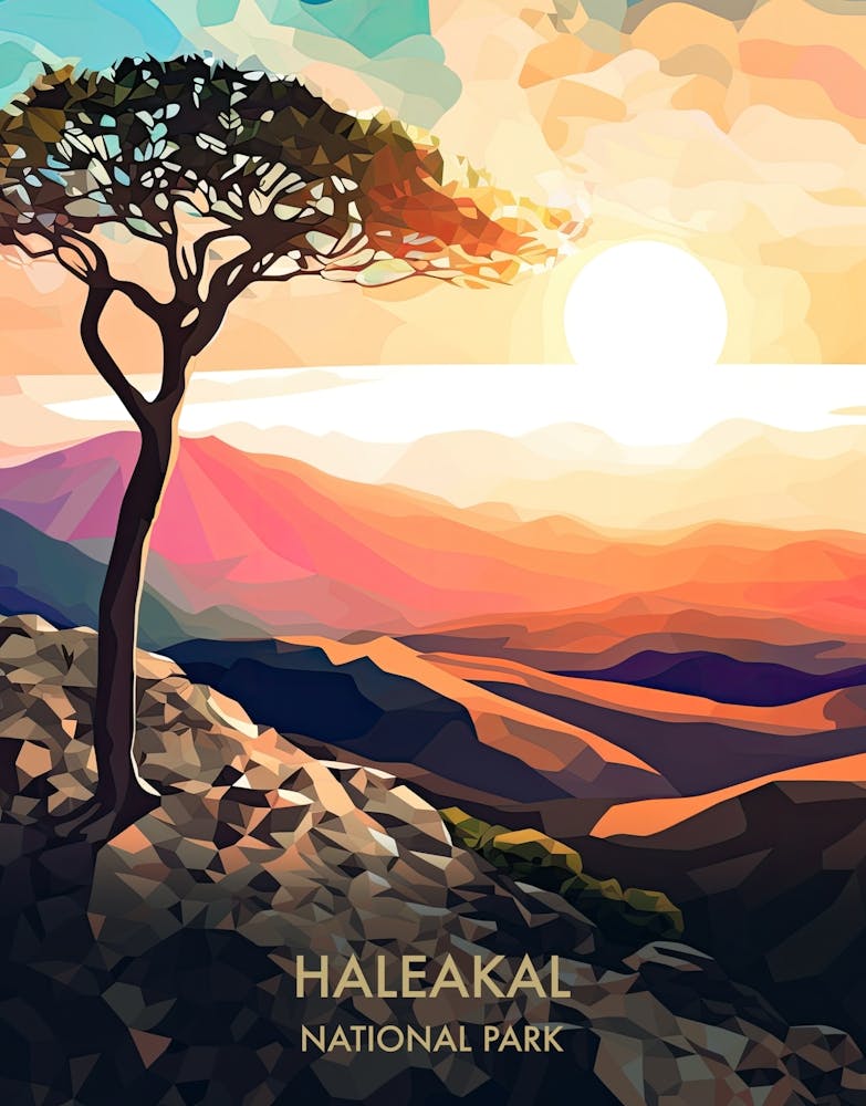 Haleakal National Park Travel Poster Illustration Style 1