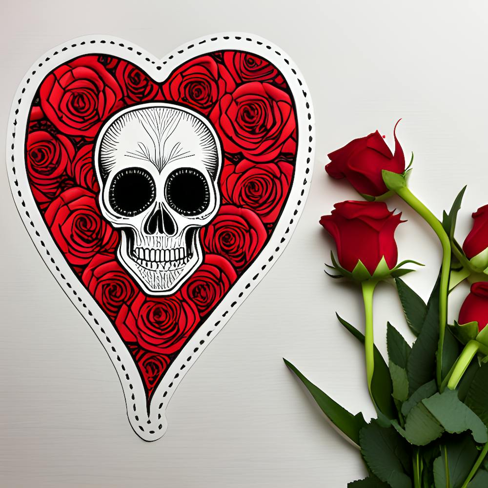 Skulls And Heart Pattern With Red Roses Vintage S Upscaled (2)