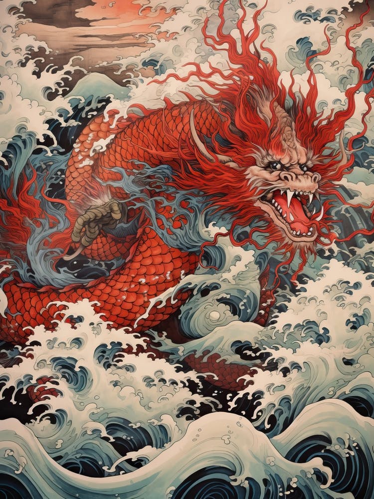 Dragon Animal Drawing In The Style Of Ukiyo E 2
