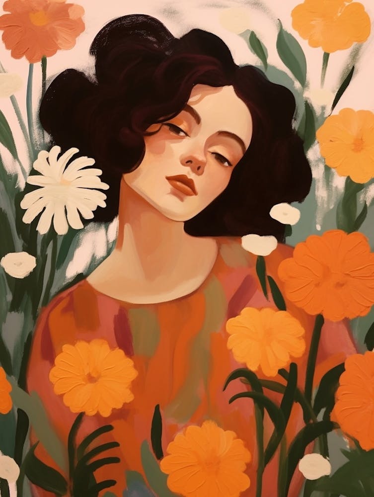 Woman With Autumnal Flowers Marigold 5