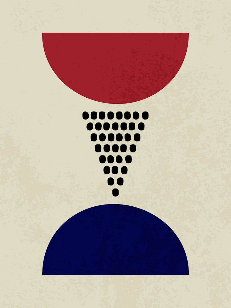 Abstract Geometric Design with Red and Blue Half Circles