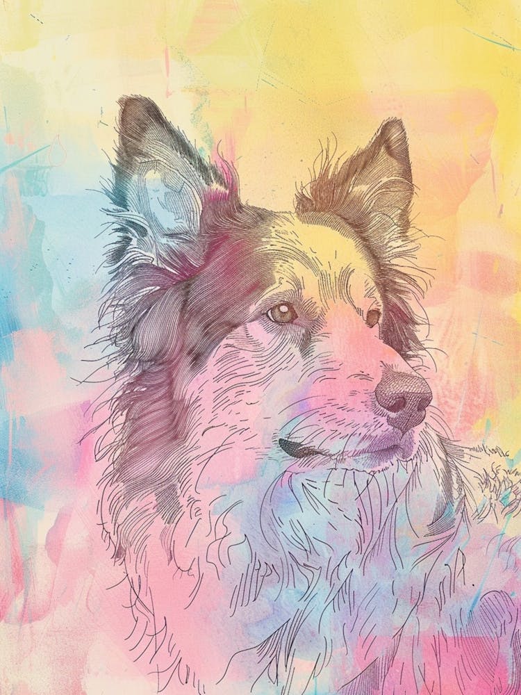 Pastel Pointed Ear Dog Line Illustration 2
