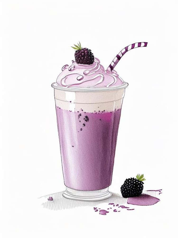 Blackberry Milkshake Dairy Food Pencil Illustration 1