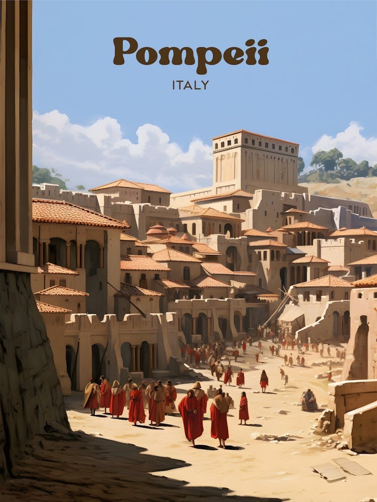 Pompeii Italy Ancient Rome Travel Illustration