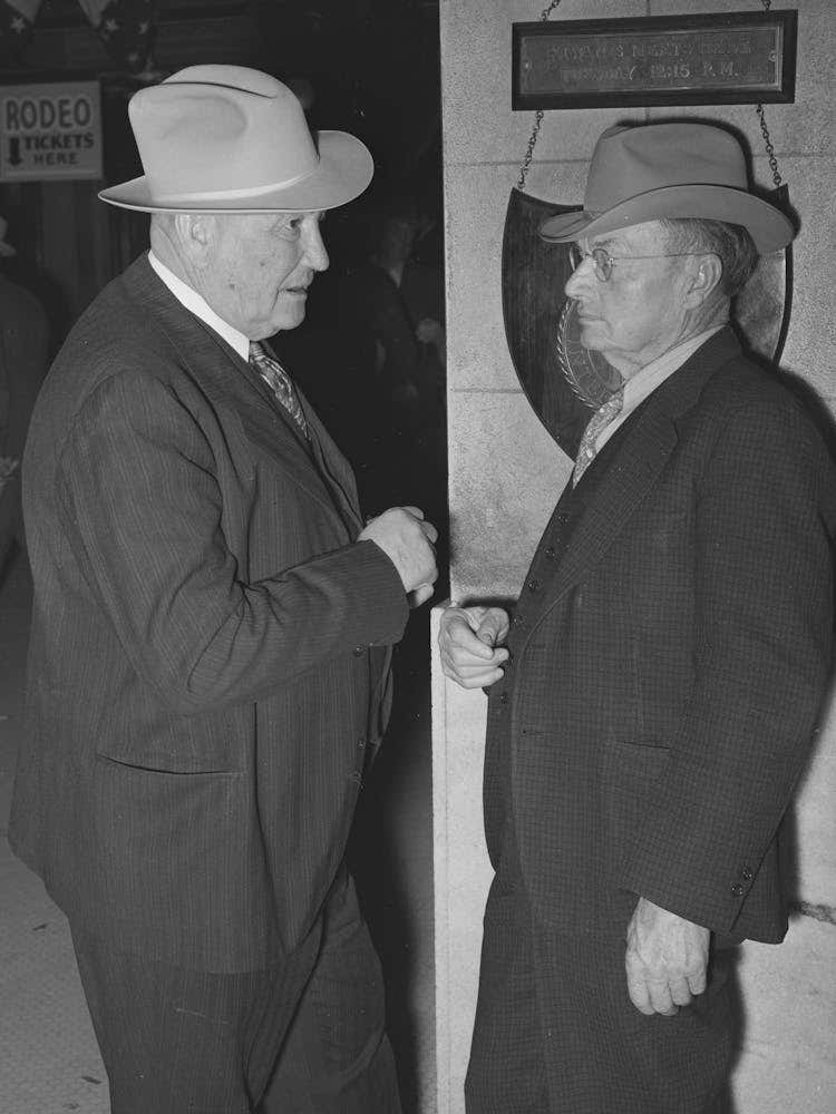 Cattlemen Talking In The Hotel Lobby During The San Angelo Fat Stock Show, San Angelo, Texas By Russell Lee