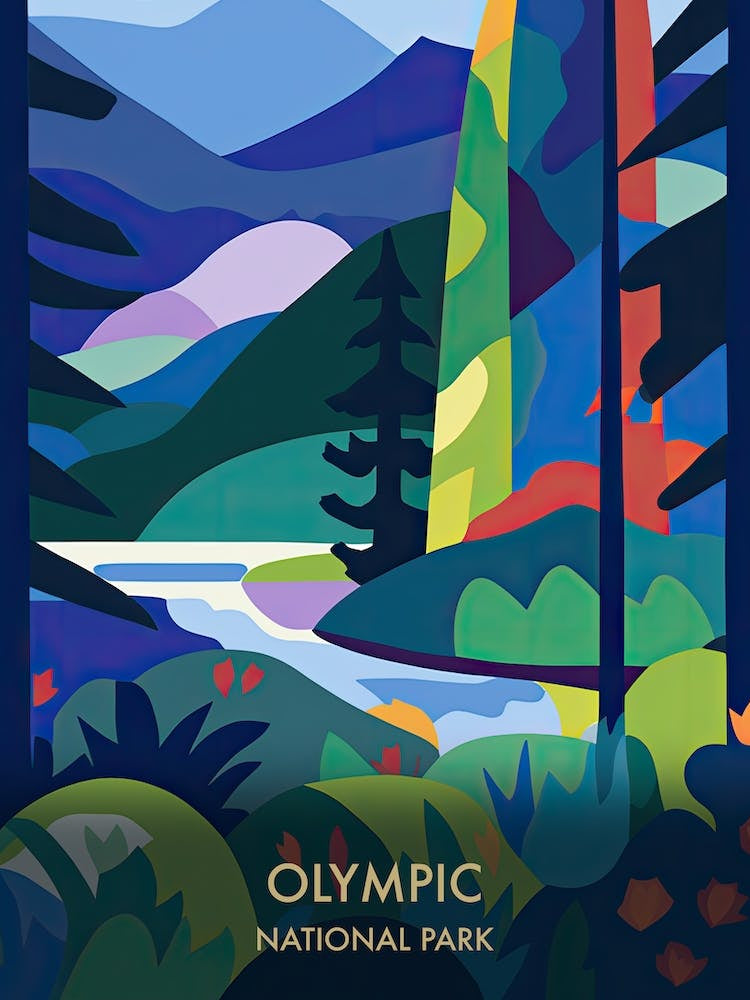 Olympic National Park Travel Poster Matisse Style 1