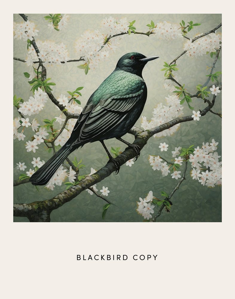 Ohara Koson Inspired Bird Painting Blackbird 2 Copy Poster