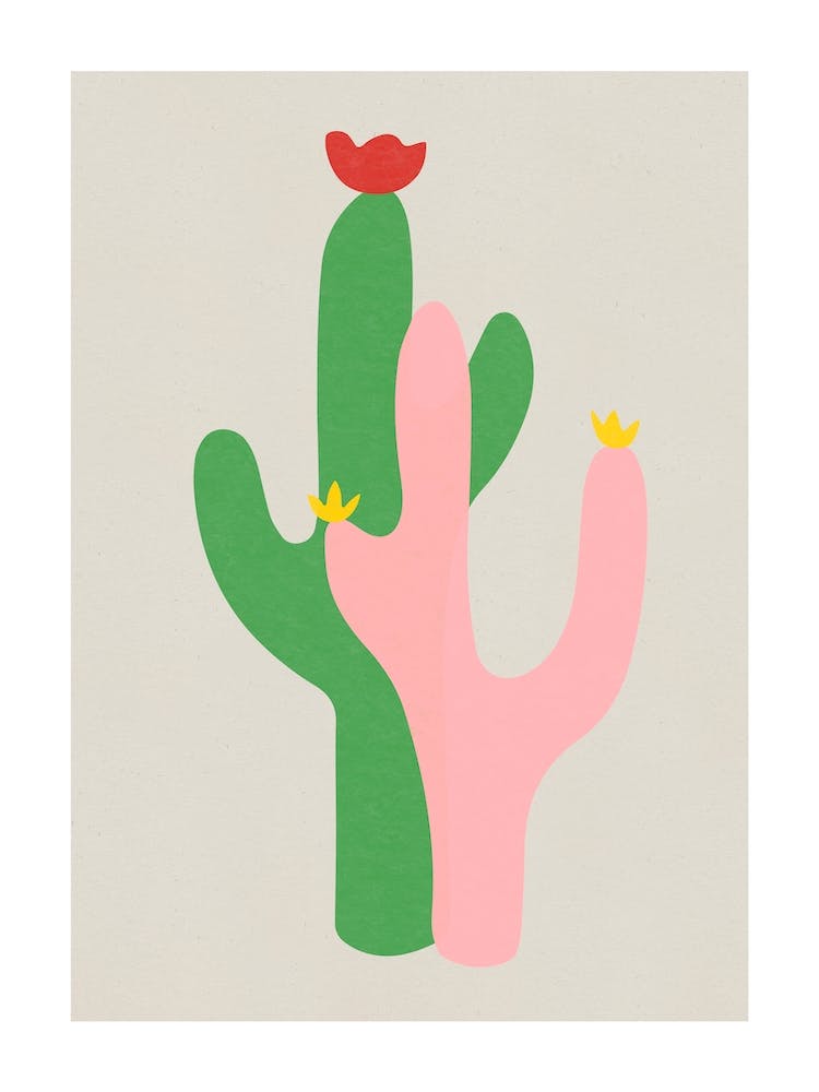 Minimal pink and green abstract cactus shapes