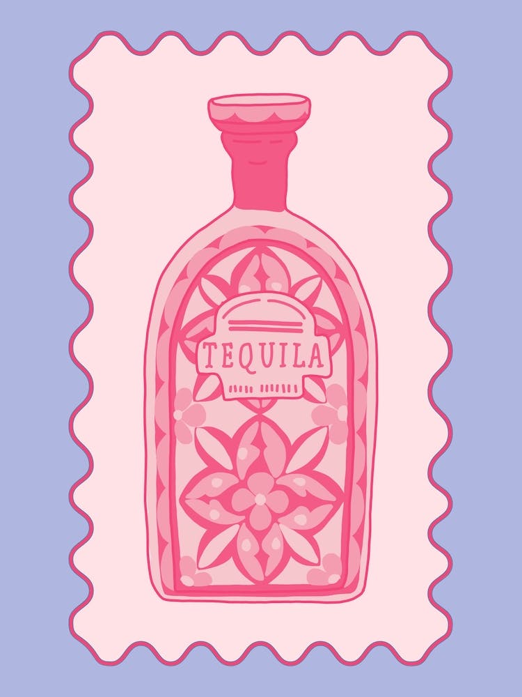 Pink Tequila Bottle Poster, Bar Cart
