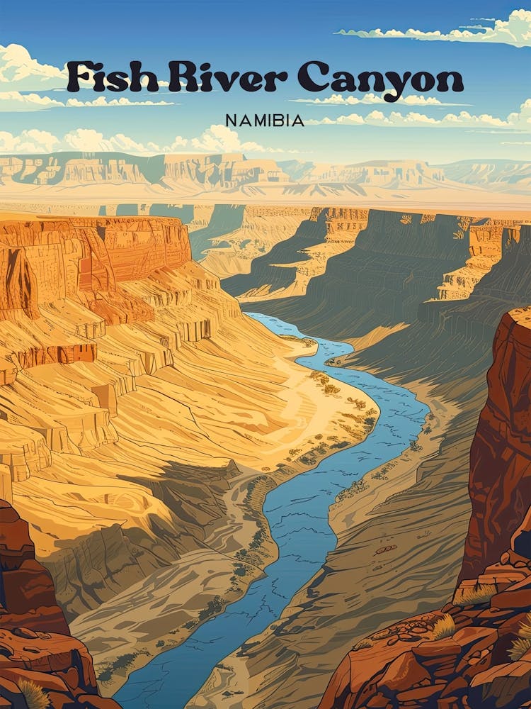 Fish River Canyon Namibia Vintage Travel Art Illustration