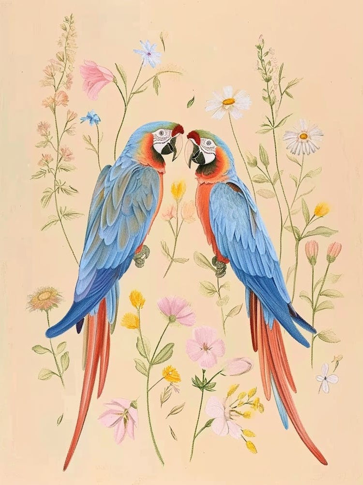 Folksy Floral Animal Drawing Parrot 4