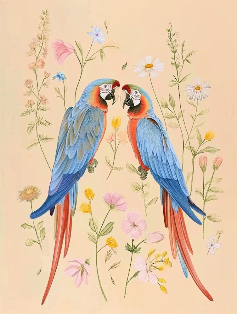 Folksy Floral Animal Drawing Parrot 4