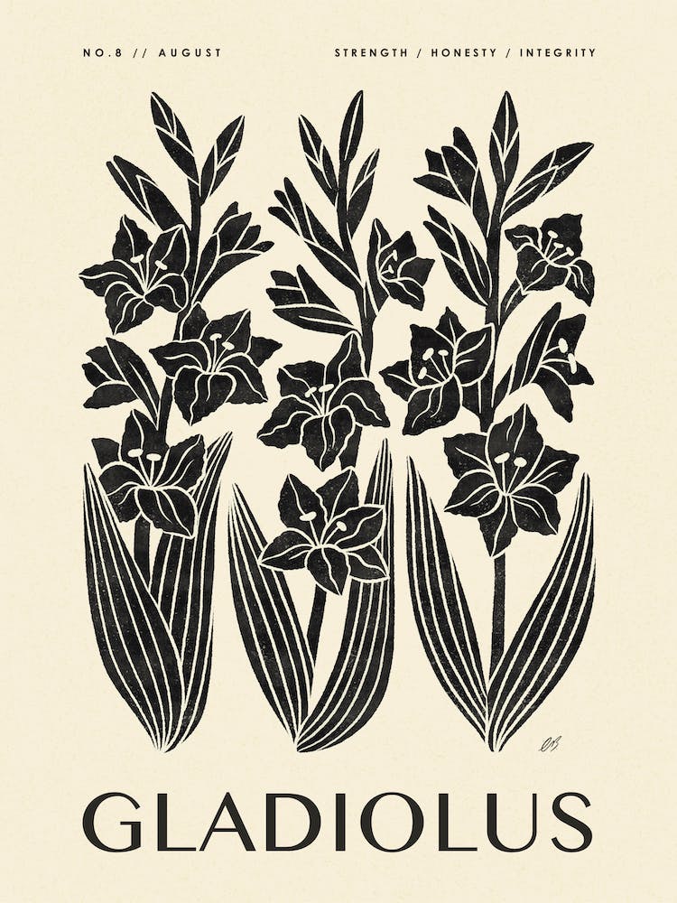 Rustic August Birth Flower Gladiolus Black Cream