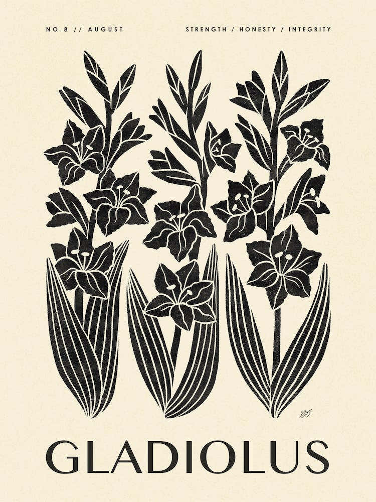 Rustic August Birth Flower Gladiolus Black Cream