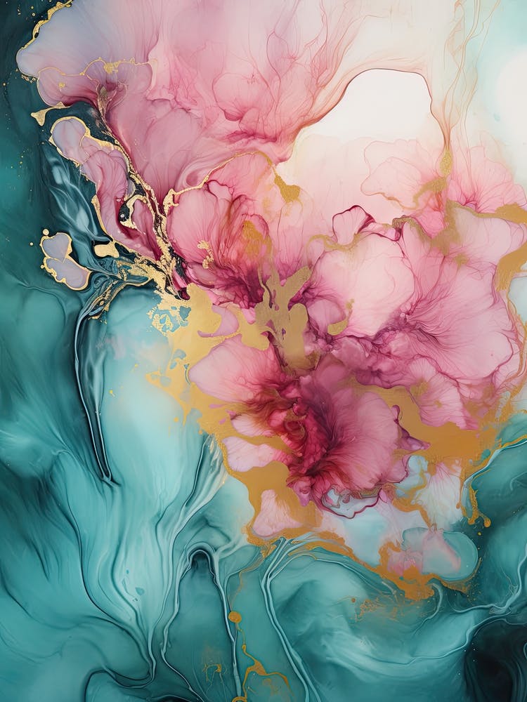 Teal, Pink, Gold Flow Asbtract Painting 3