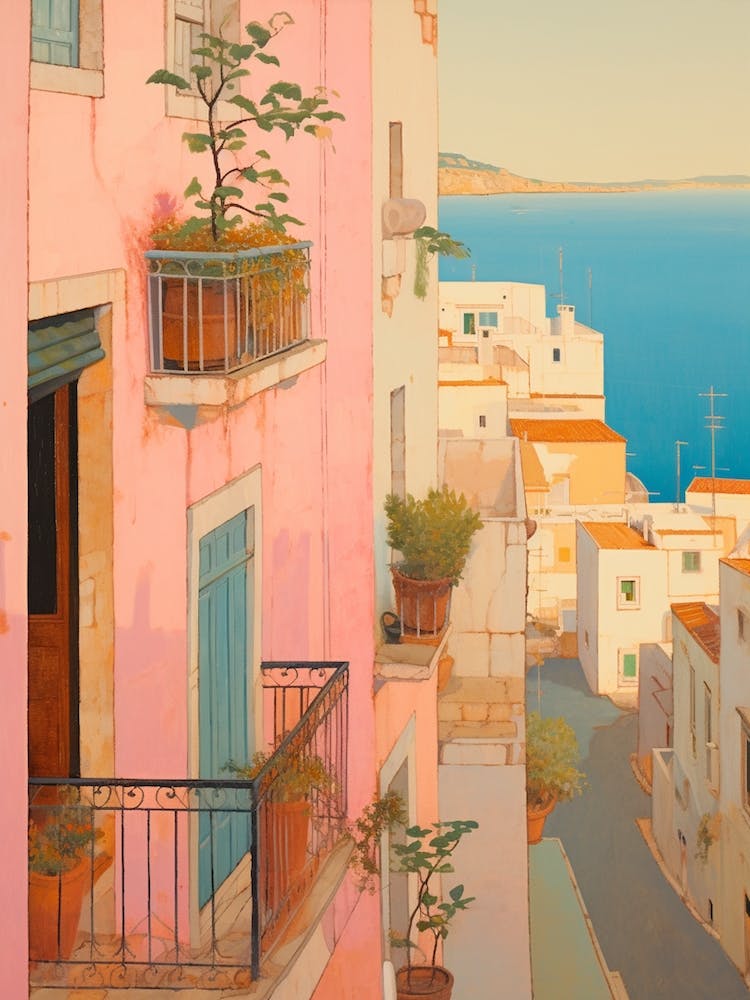 Lagos Portugal 4 Vintage Pink Travel Illustration