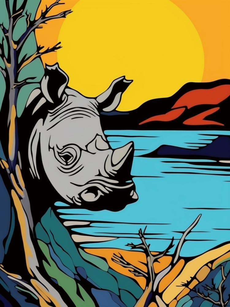 Rhino Peaking Out Behind The Tree