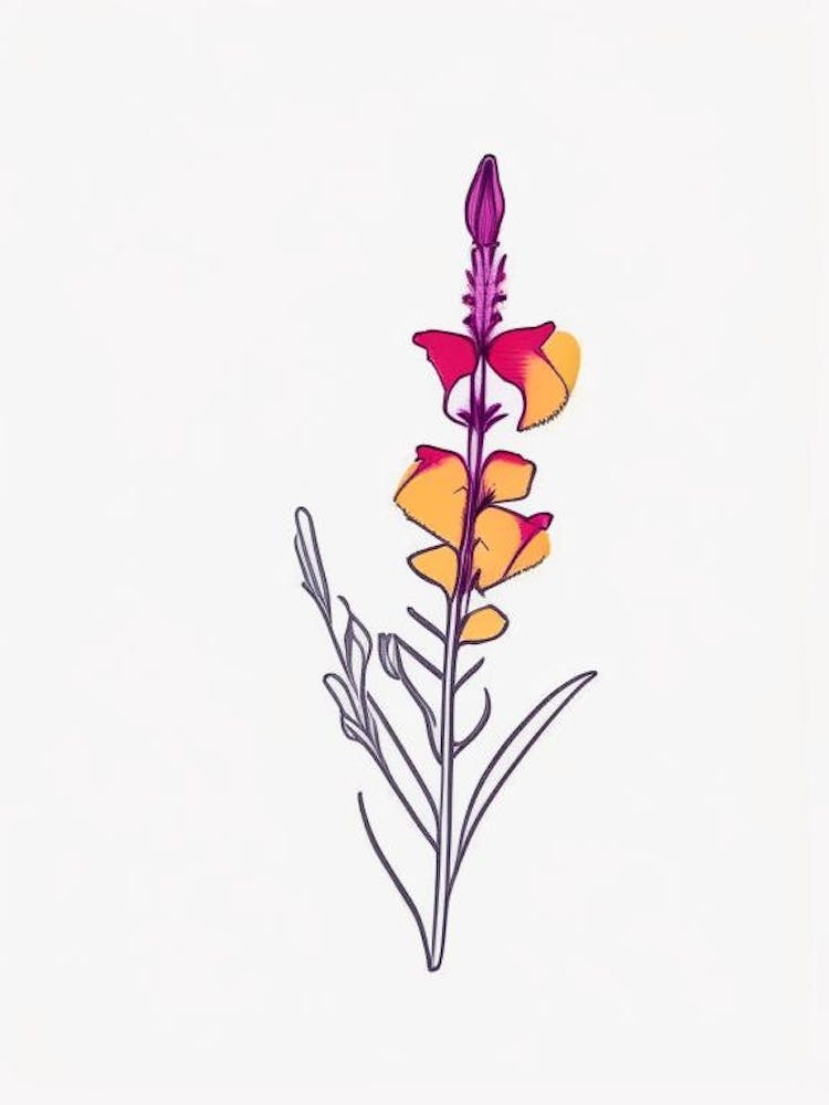 Snapdragon Floral Minimal Line Drawing 3 Flower
