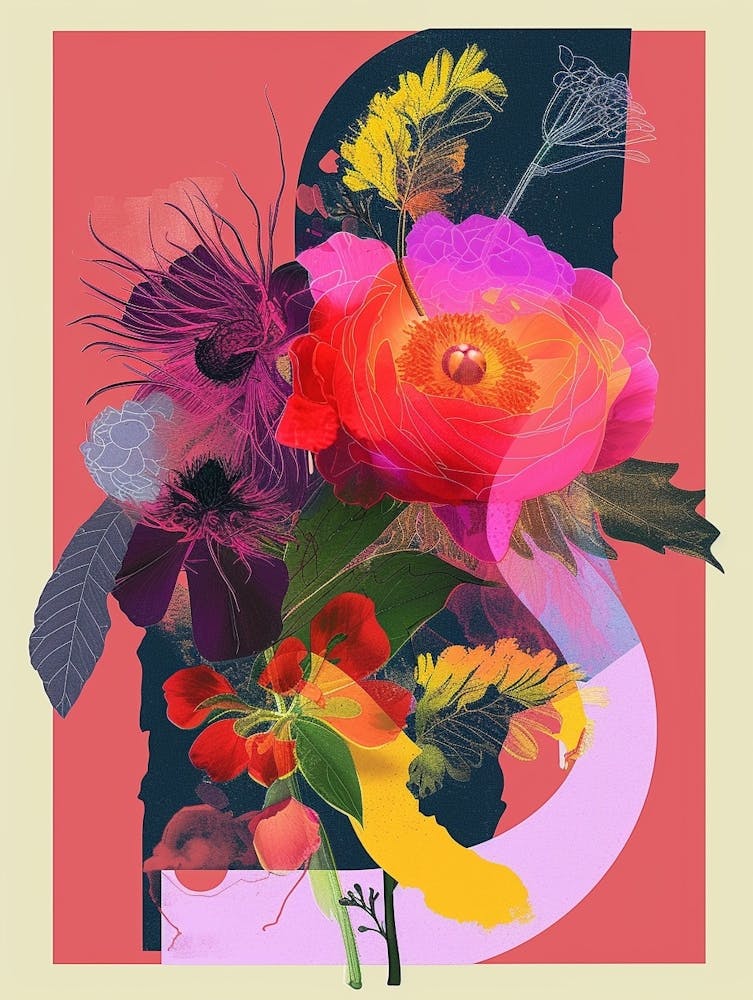 Ranunculus 4 Neon Flower Collage