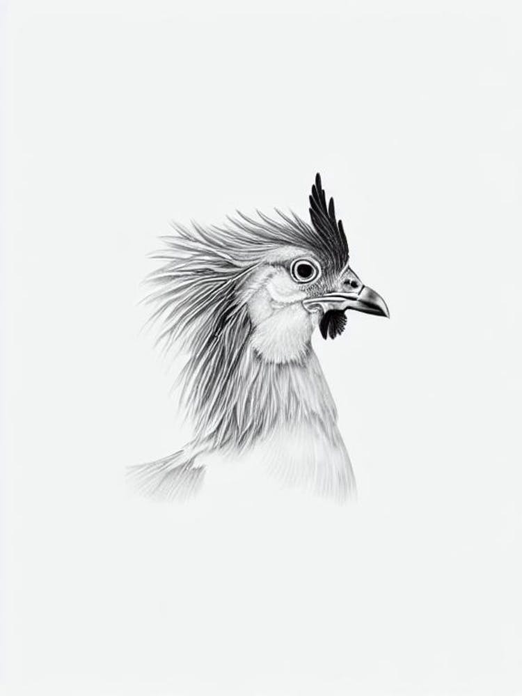 Chicken B&W Pencil Drawing 1 Bird