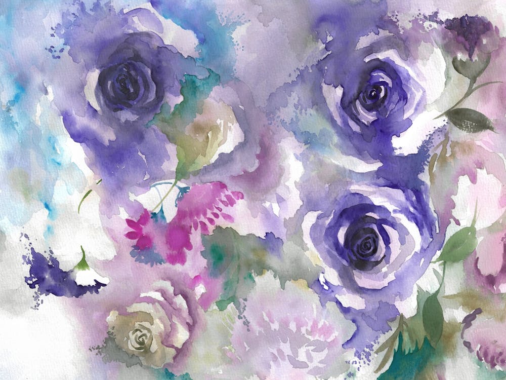 Dreamy Watercolor Roses In Lilac