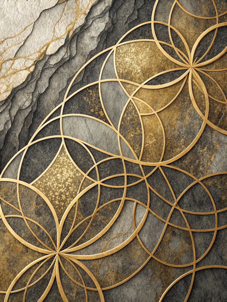 Oil Painting Style Gold Lined Shapes Overlapping
