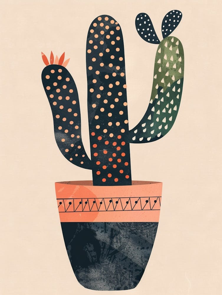 Pincushion Cactus Minimalist Abstract Illustration 2