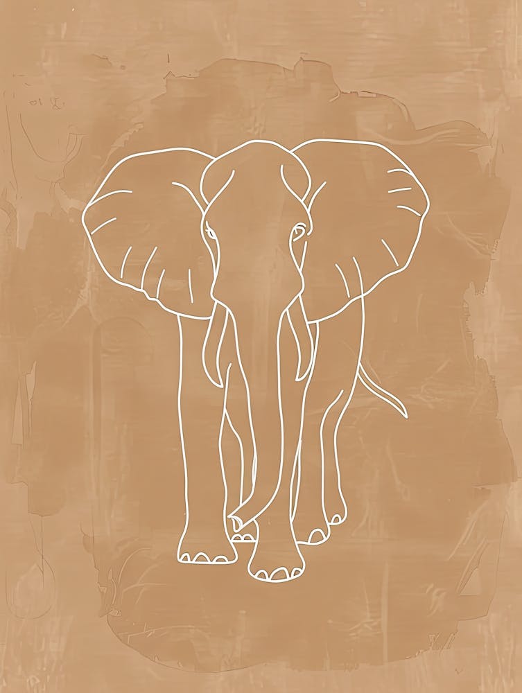 Elephant On A Beige Background - Boho, Line Art